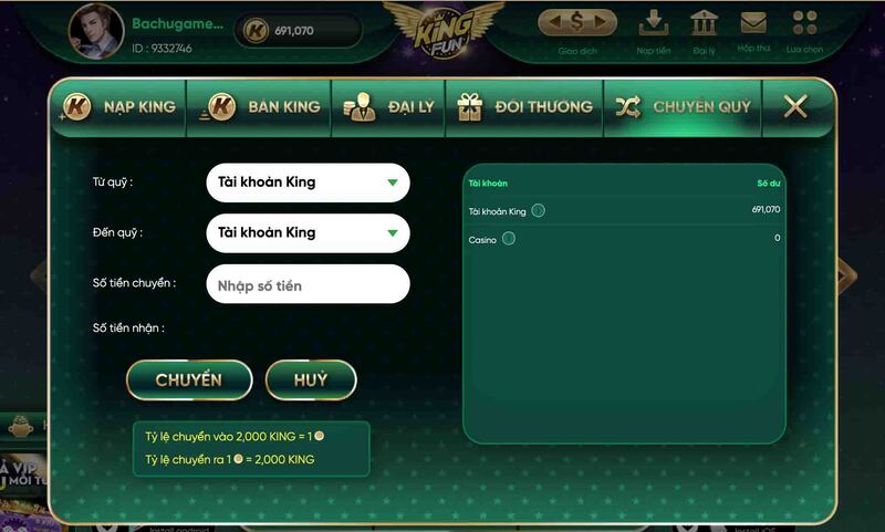 Nạp tiền trực tiếp vào cổng game ăn hũ kingfun