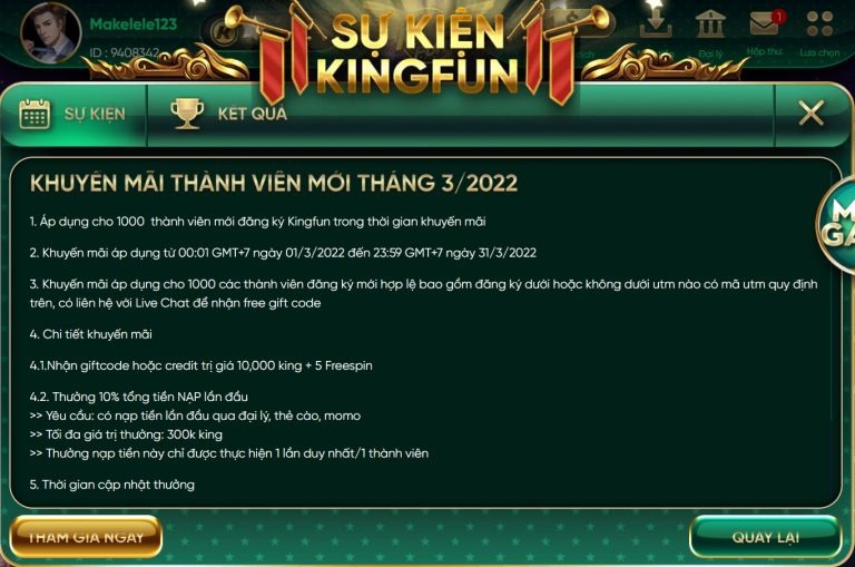 Khuyến mãi game nổ hũ sự kiện KingFun